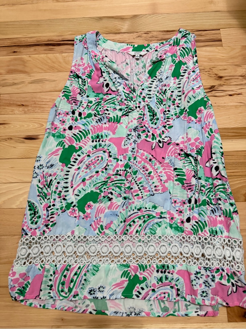 crown & ivy Paisley Lace-Trim Sleeveless Top - Pink, Green, Light Blue